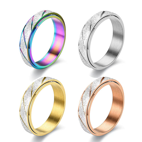 fekang Anxiety Rings Fidget Rings for Women Stress Relief Spinner Rings for Anxiety Stress Rings 4Pcs 6MM Titanium Steel Rings Size 5-12 (7 6mm spinner rings 4pcs/ Frosted+Diagonal)